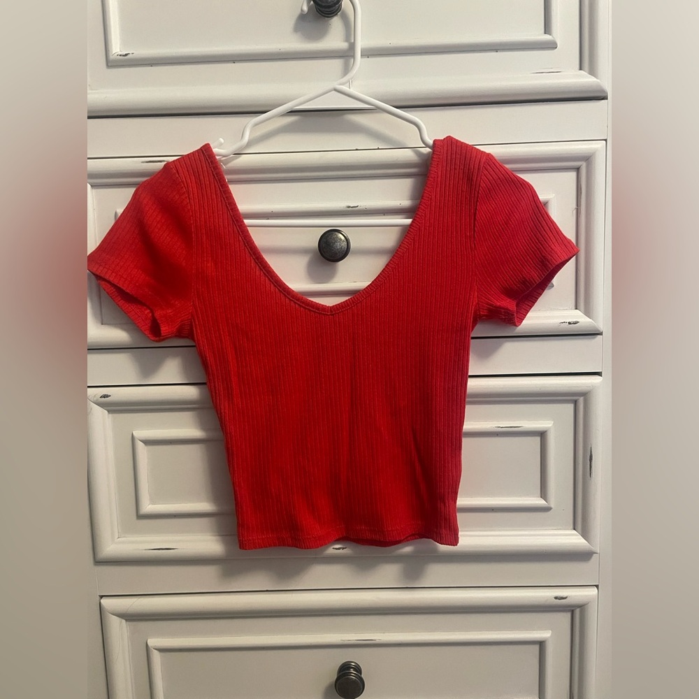 **Buy 4 Get 1 Free. $5 items only!** Charlotte Russe Red Fitted Ribbed Crop Top